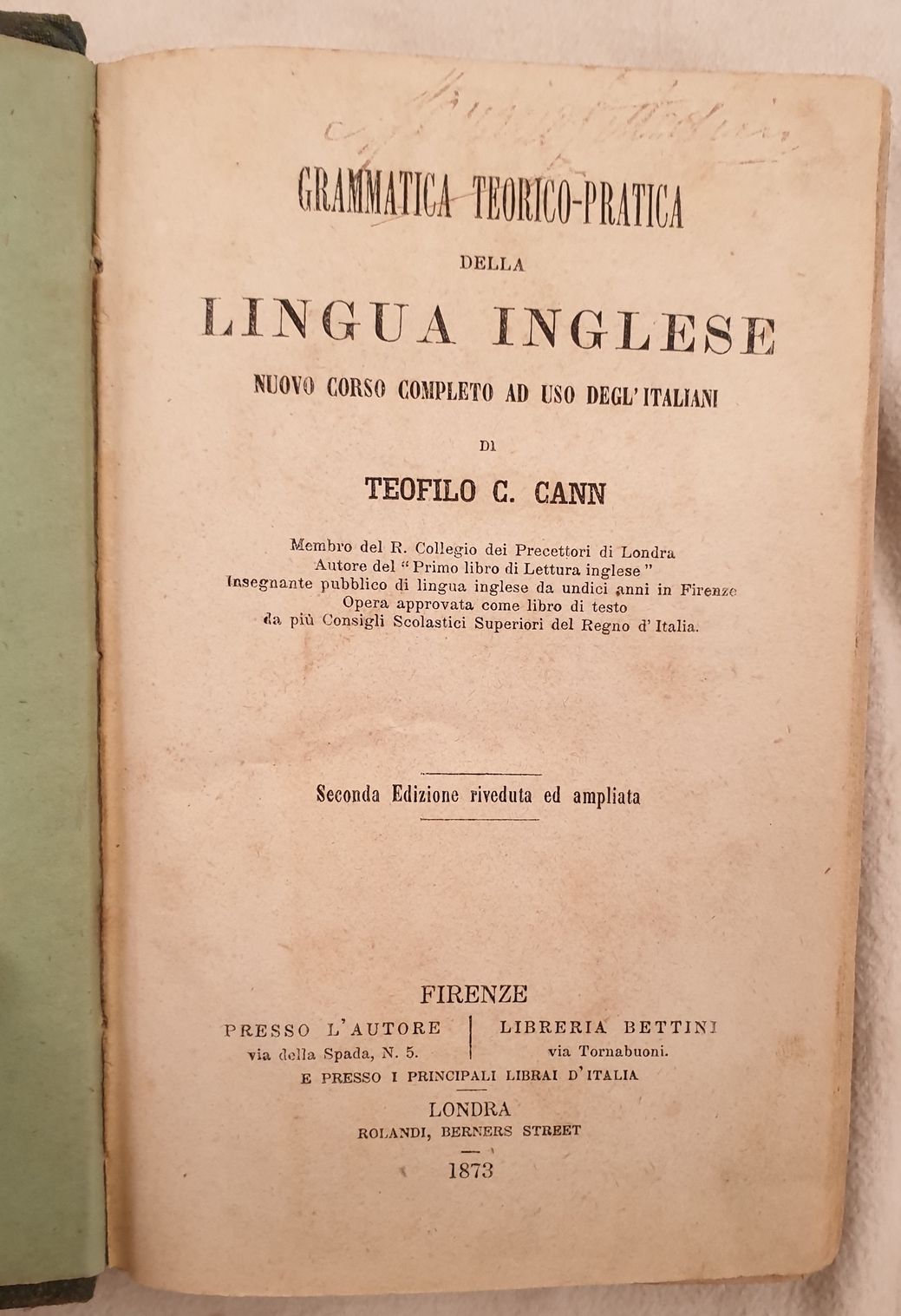 Cann Grammatica Teorico Pratica Lingua Inglese English 1873 Anglais Grammar Ebay